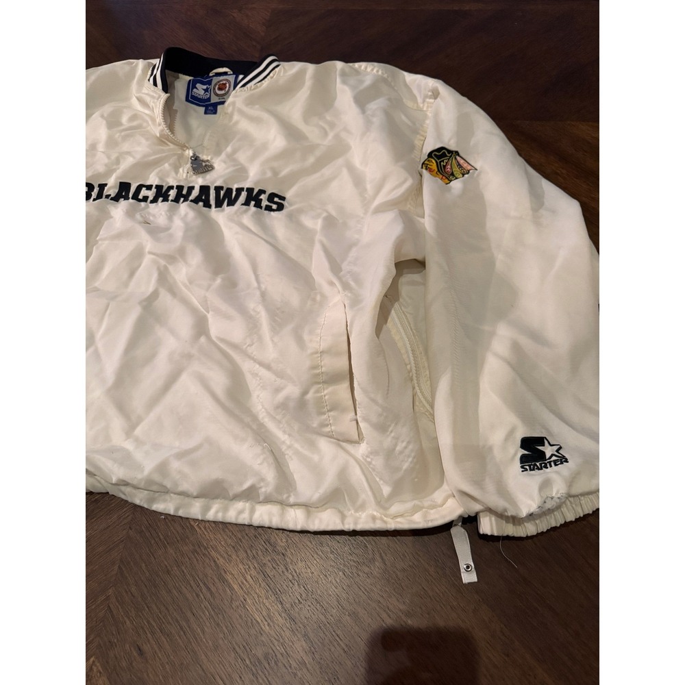Vintage Starter Chicago Blackhawks NHL Quarter Zip Windbreaker Jacket White XL | - Picture 4 of 8